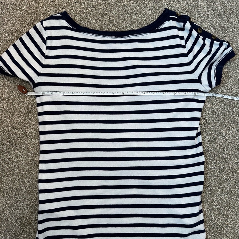 Ralph Lauren Shirt Blue White Stripe Button Shoulder Women’s Large Nautical - Picture 10 of 11